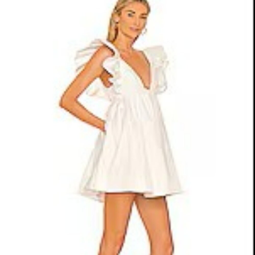 For Love & Lemons White Ruffled Mini Dress